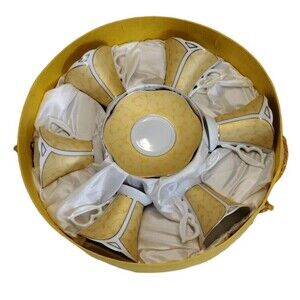 Set of 12 Demitasse Porcelain Cup and Saucer Expresso W/ Gift Box Gold Guilt